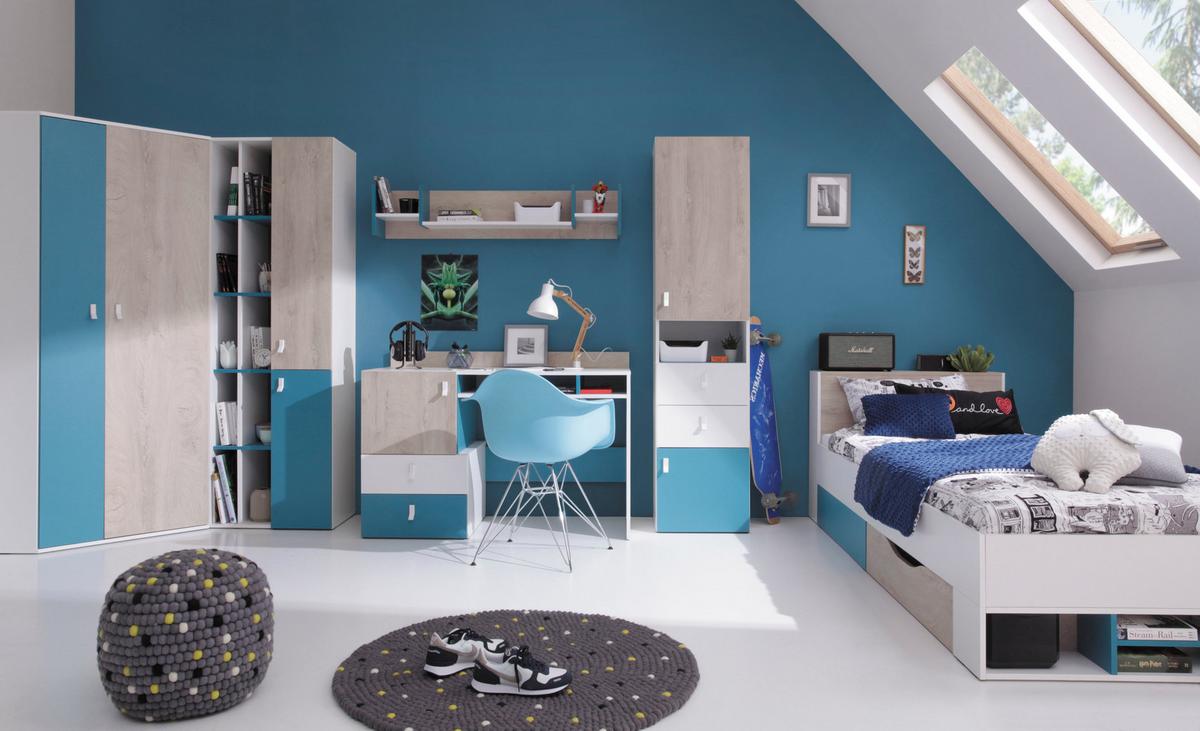DREHTÜRENSCHRANK ISEO 90/190/90cm 2-türig Eichefarben - Blau/Eichefarben, Holzwerkstoff (90/190/90cm) - MASSENO