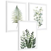 POSTER 3er Bilder-Set Wandbilder Botanisch Grün modern Wohnzimmer Deko, Schlafzimmer, Küche, Badezimmer Weißer Rahmen A3 - Weiß, Papier (29.7/1/42cm) - Nacnic