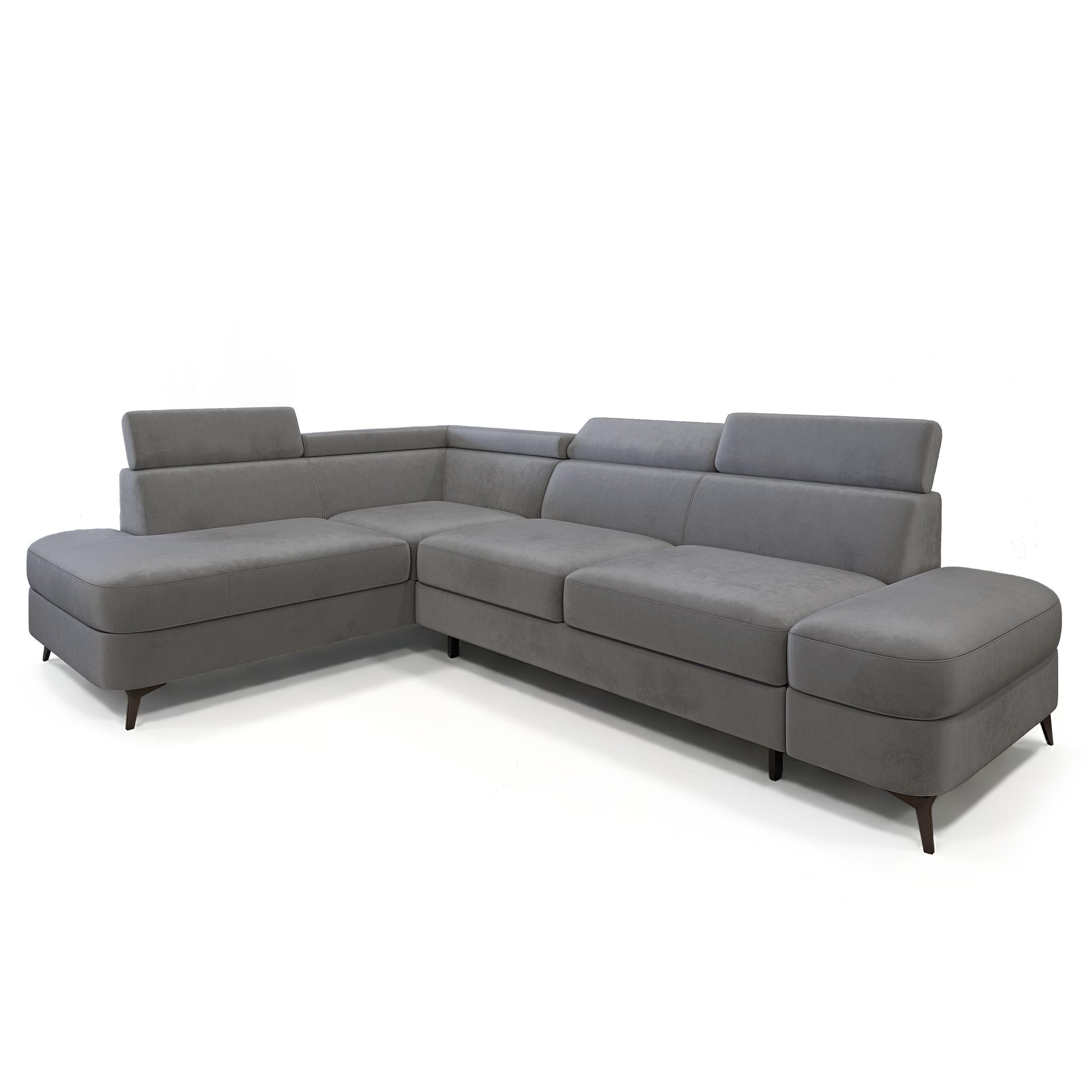 ECKSOFA AVISE M L-S Grau Velours-Stoff mit Schlaffunktion - Grau, Holzwerkstoff/Textil (268/195cm) - MASSENO