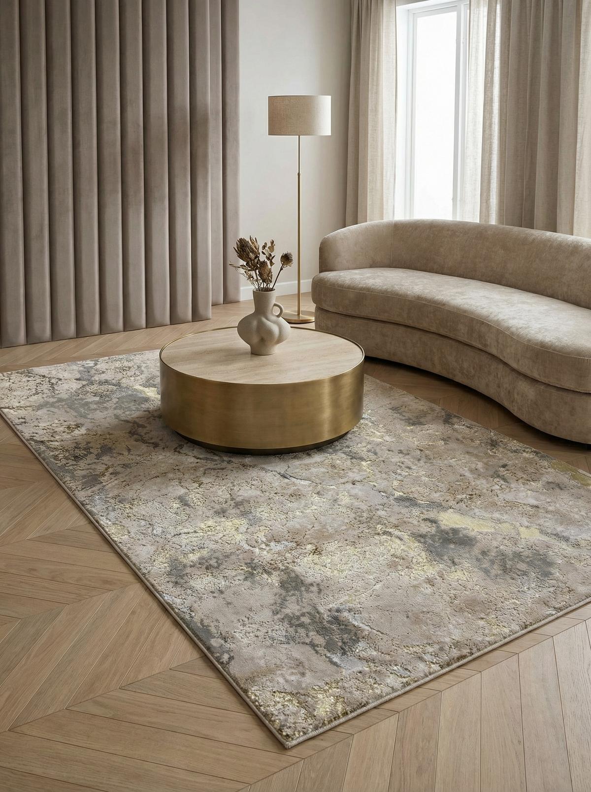 TEPPICH SARNTAL, abstrakt, aus Polyester, Gold, 160 x 230 cm - Goldfarben, Textil (230/160cm) - KADIMA DESIGN