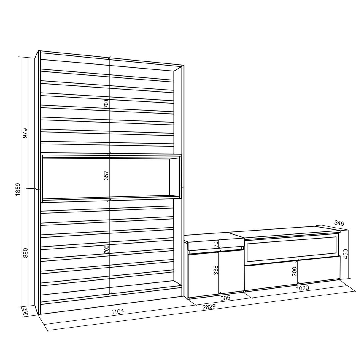 WOHNWAND Elektrokamin, weiß, schwarz, 260/35/186cm - Multicolor/Schwarz, Holzwerkstoff (260/186/35cm) - Skraut Home