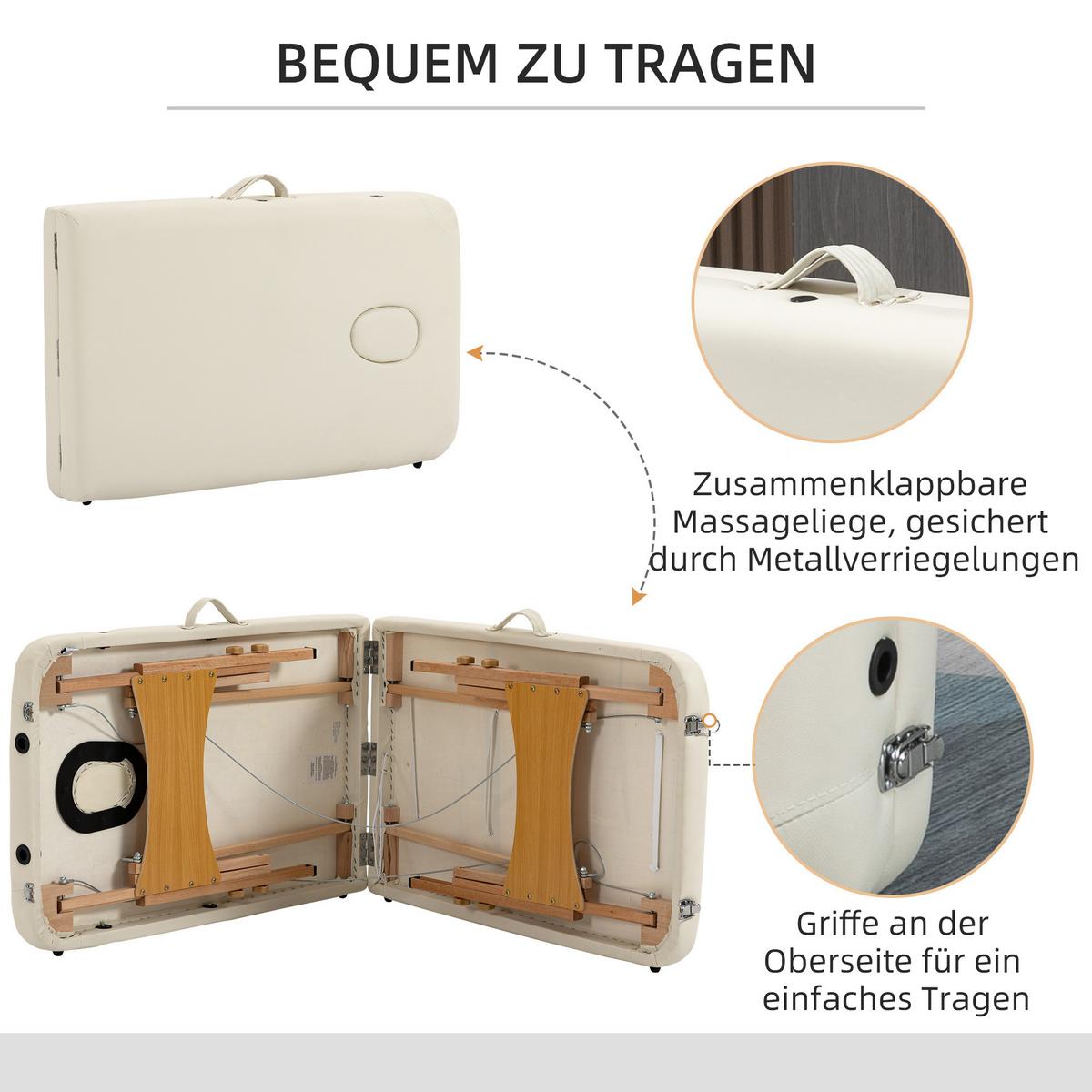 MASSAGETISCH, Massagebett mit Kopfstütze, Kunstleder, Holz, Creme - Weiß, Holzwerkstoff (81/92/210cm) - HOMCOM