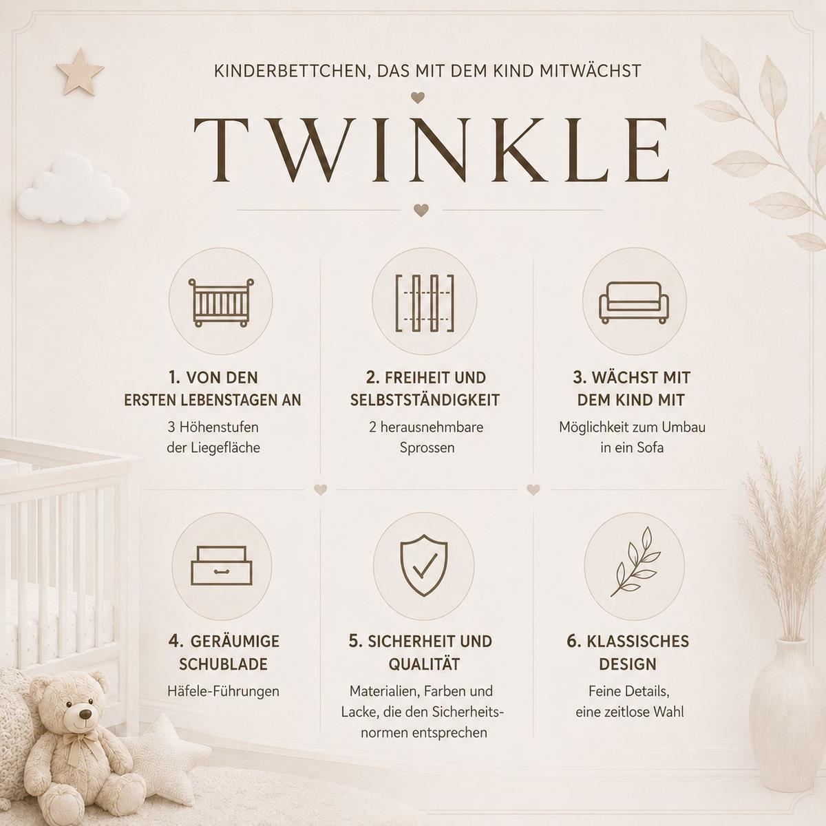 CHILDREN beds TWINKLE mit Schublade Weiß matt - Weiß, Holzwerkstoff (150/90/80cm) - Lookway