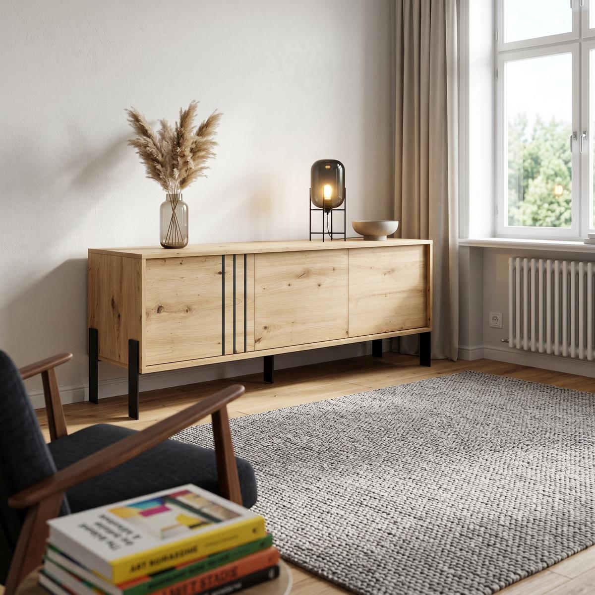 LOWBOARD VALOZA 150/57/40 cm, Eiche Artisan - Eiche Artisan, Holzwerkstoff (150/57/40cm) - MASSENO