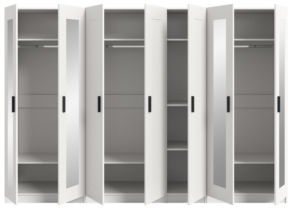 KLEIDERSCHRANK in weiß 280 x 194 cm skandinavisch, Wäscheschrank 7-türig mit Spiegel - Schwarz/Weiß, Glas/Holzwerkstoff (280/194/56cm) - Inn.Furn