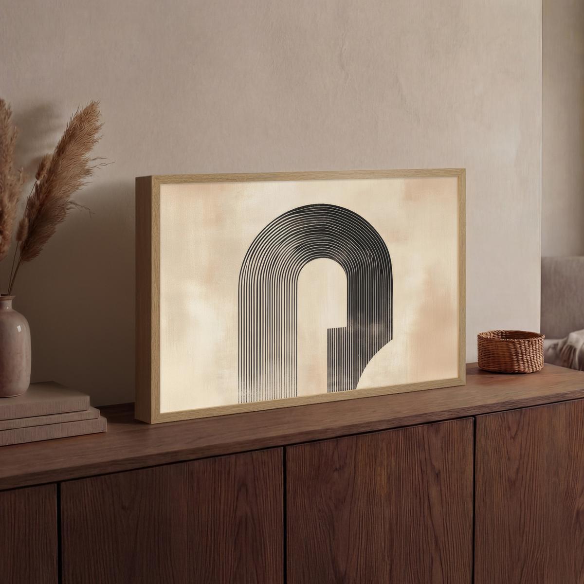 WANDLEUCHTE MIT AKKU Schleife - Streifen - Minimalistisch - Schwarz 60x40 cm - Beige, Holzwerkstoff (60/40/8cm) - OnlyWow