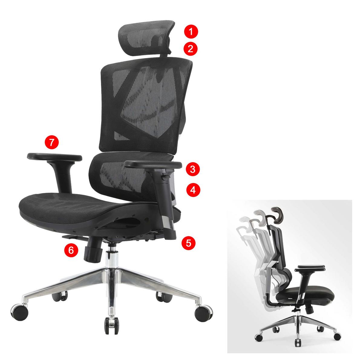 BÜROSTUHL MESH Schwarz - Schwarz, Textil (66/136/95cm) - SIHOO
