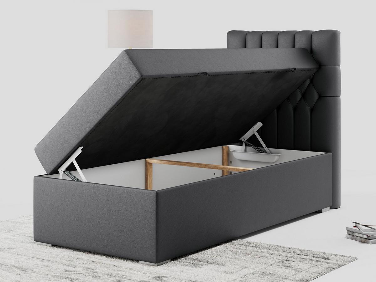 BOXBETT PERA 90/200 Dunkelgrau Kunstleder - H3 - Rechts Seite - Dunkelgrau, Holz/Textil (90/200cm) - MKS