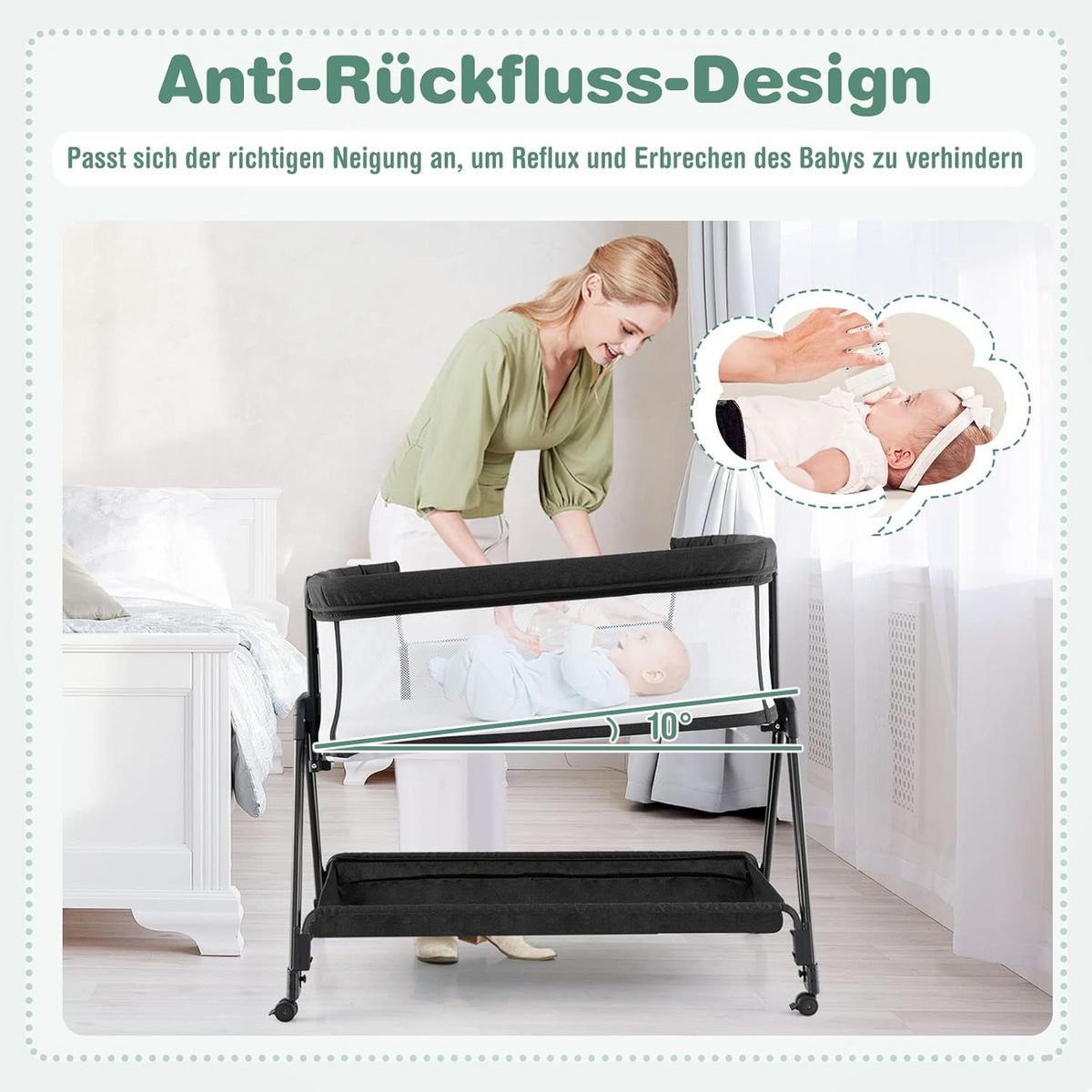 BABYBETT 2 in 1 Beistellbett Stubenwagen klappbar Grau - Grau, Metall - COSTWAY