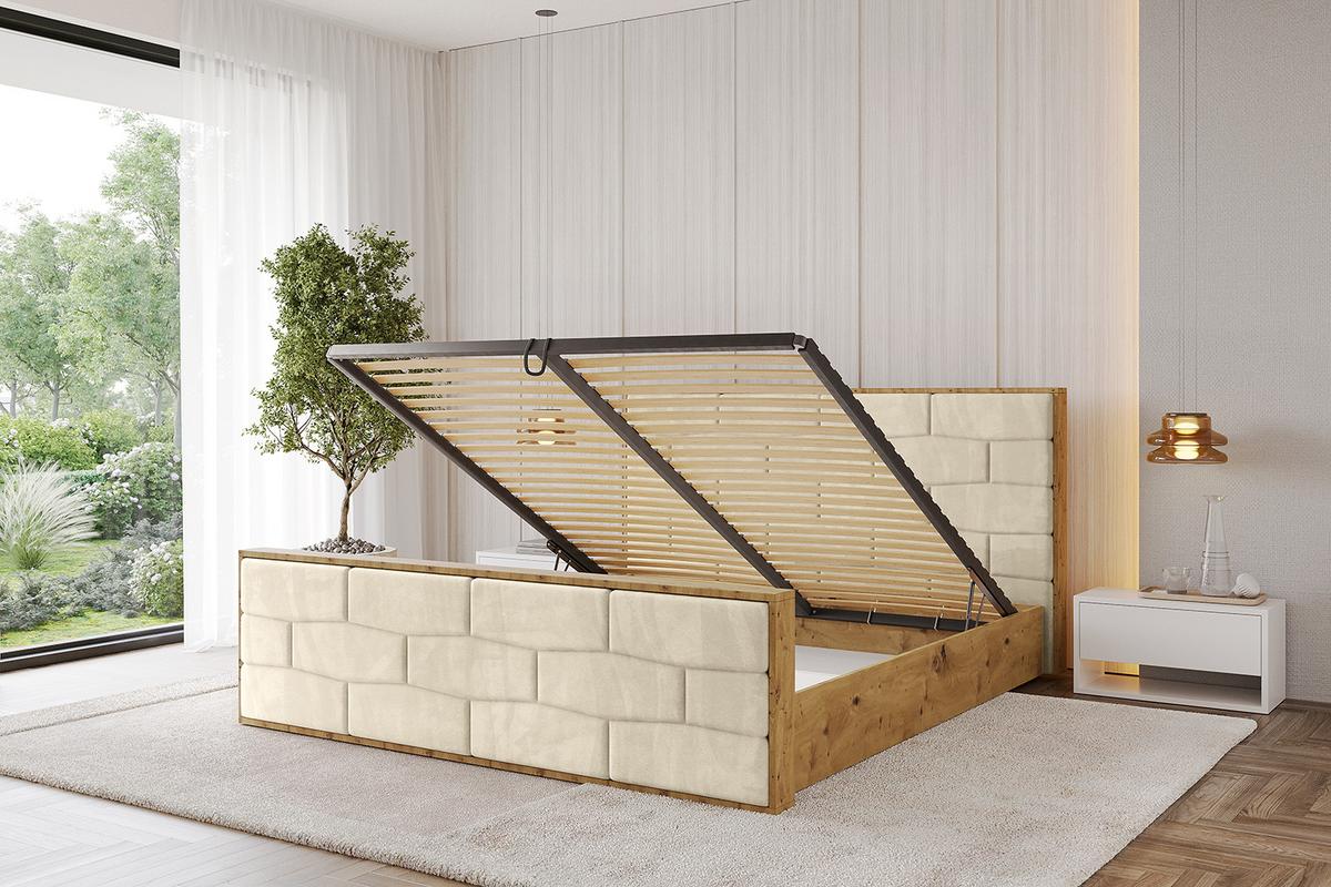 POLSTERBETT mit Bettkasten, Fußteil und Lattenrost, Boxbett mit Matratze H3/H4 - ENZO8-Z 200x200 Beige - Ecru, Holzwerkstoff/Textil (200/200cm) - ALTDECOR