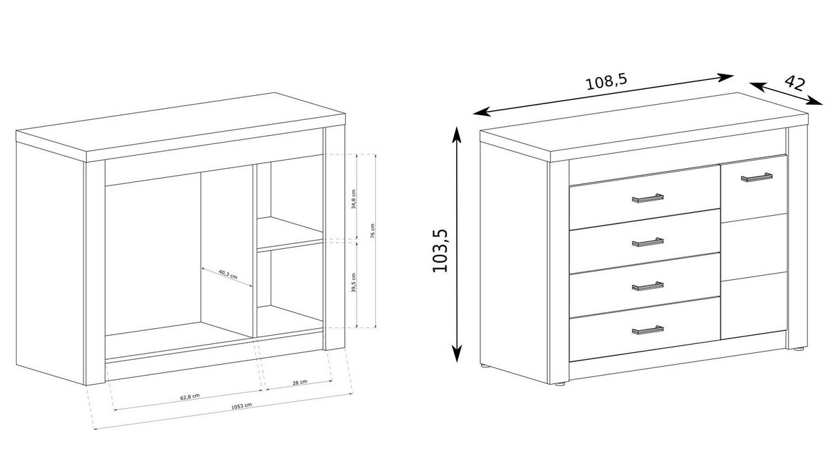 KOMMODE ZERI 108,5/103,5/42cm mit 4 Schubladen 1 Türen Braun - Braun, Holzwerkstoff (108.5/103.5/42cm) - MASSENO
