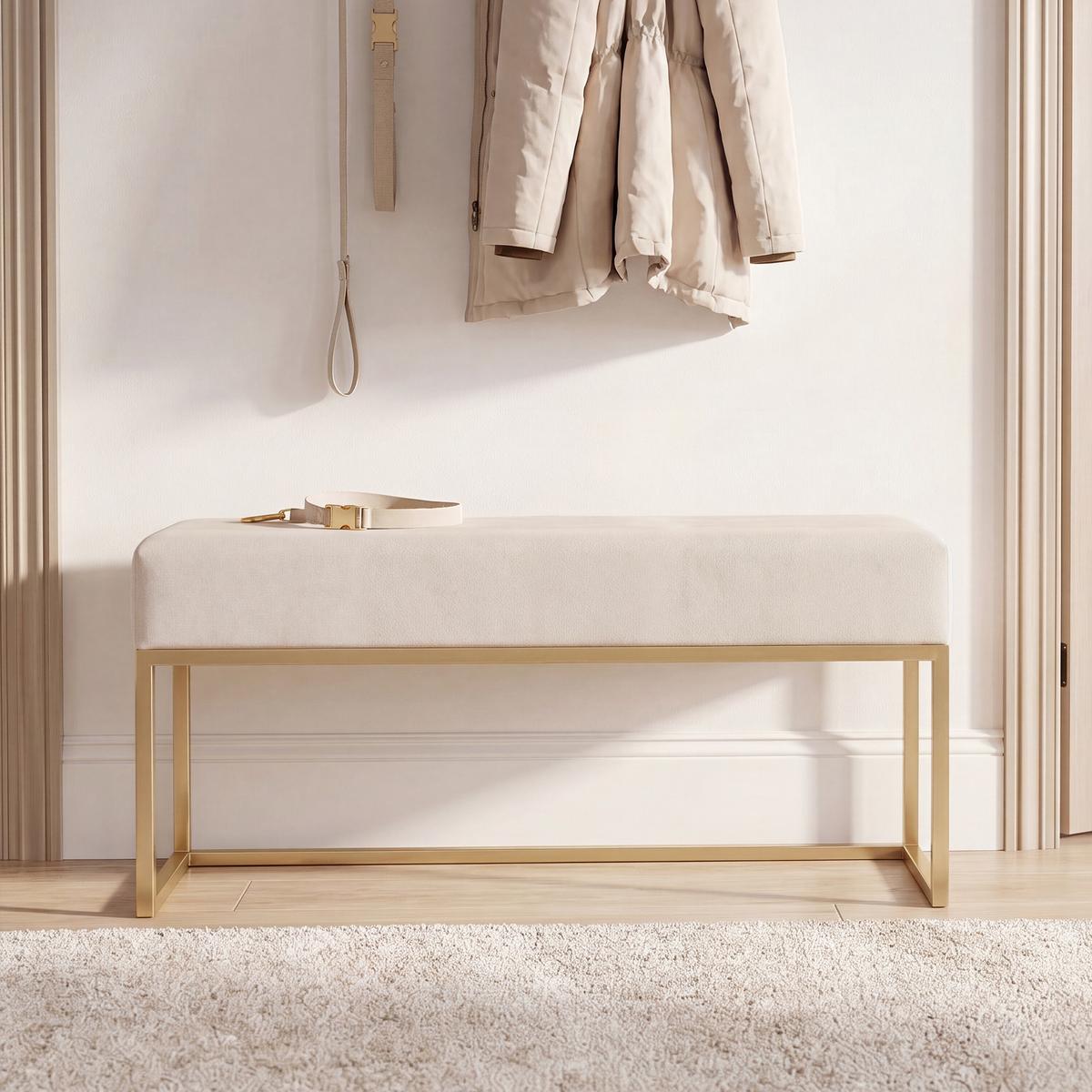 POLSTERBANK PURE 90 cm Metallgestell, Gold / Beige - Beige, Textil/Metall (90/44/30cm) - Idohome