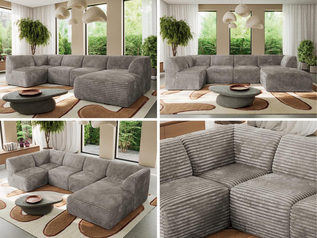 WOHNLANDSCHAFT MODARO U 5M - Hellbraun Cord - Rechts - Hellbraun/Schwarz, Textil (345/78/180cm) - MKS