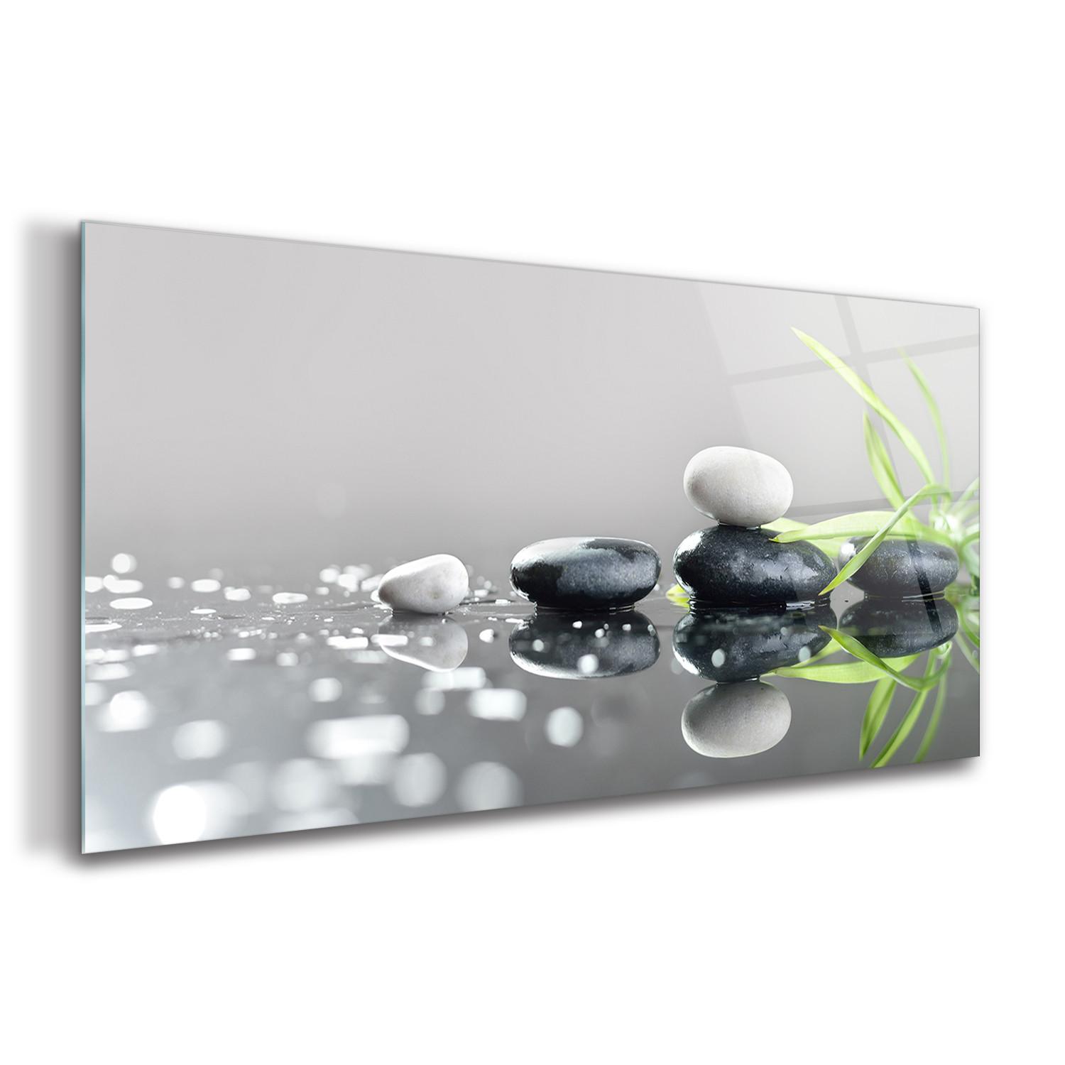 GLASBILD 140x70 cm Gras und Steine - Grau, Glas (140/70cm) - TULUP