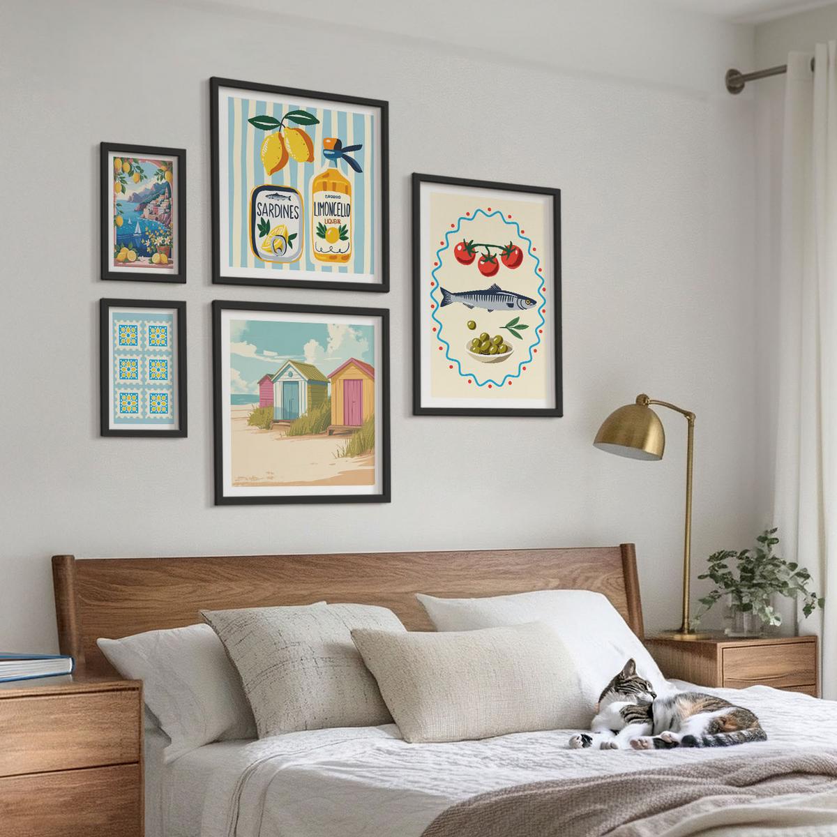 BILDER SET 5er Set - 50x50 cm & 20x30 cm & 40x60 cm Schwarzer Rahmen - Blumenwein Mailand Paris - Schwarz, Kunststoff (40/60cm) - TULUP