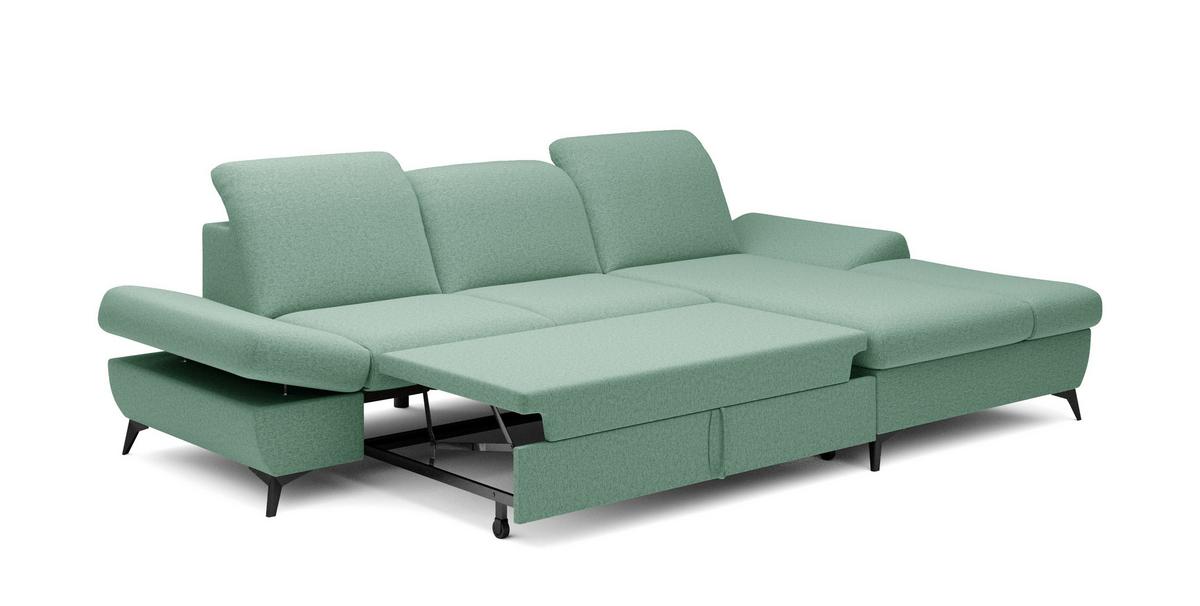 ECKSOFA FELICE R-S Grün Geflochtener Stoff mit Schlaffunktion - Grün, Holz (284/166cm) - MASSENO