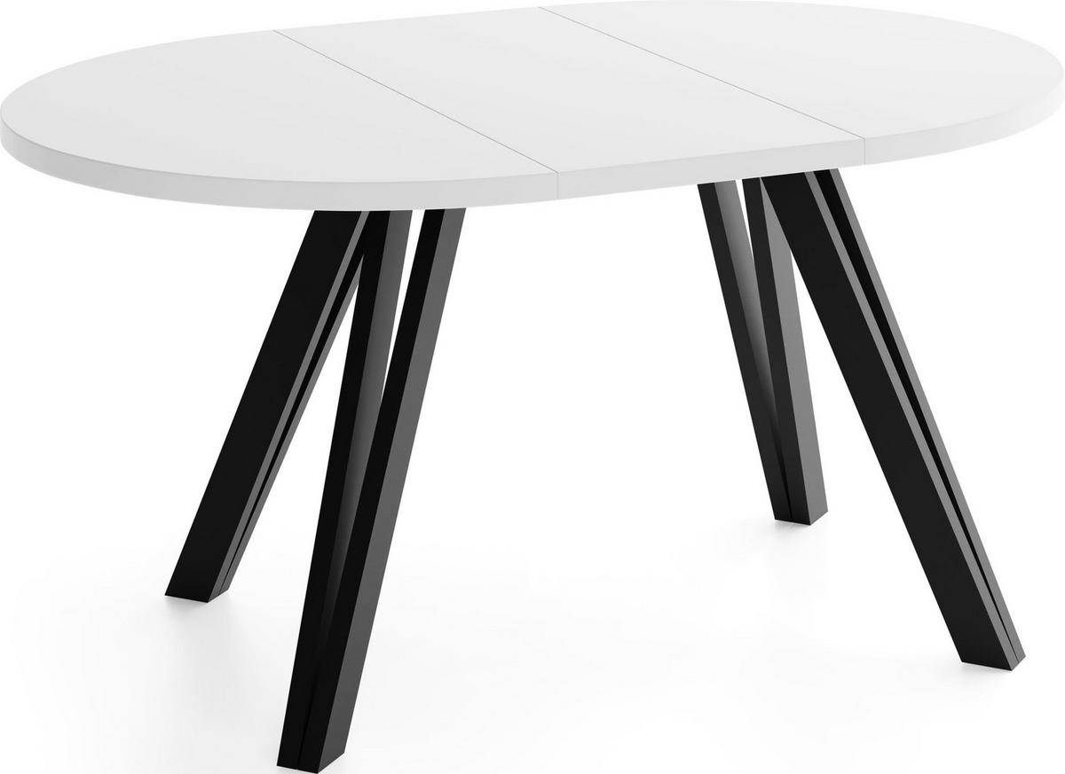 ESSTISCH Ravero runder ausziehbarer, Weiß 100-140/100/77 cm - Schwarz/Weiß, Holz/Holzwerkstoff (100/140/76.5cm) - WFL GROUP