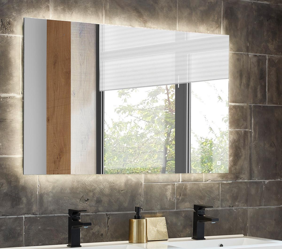 BADSPIEGEL mit LED Beleuchtung und Touchschalter, Wandspiegel 100 cm - Grau, Glas (100/65/3cm) - Furn.Design