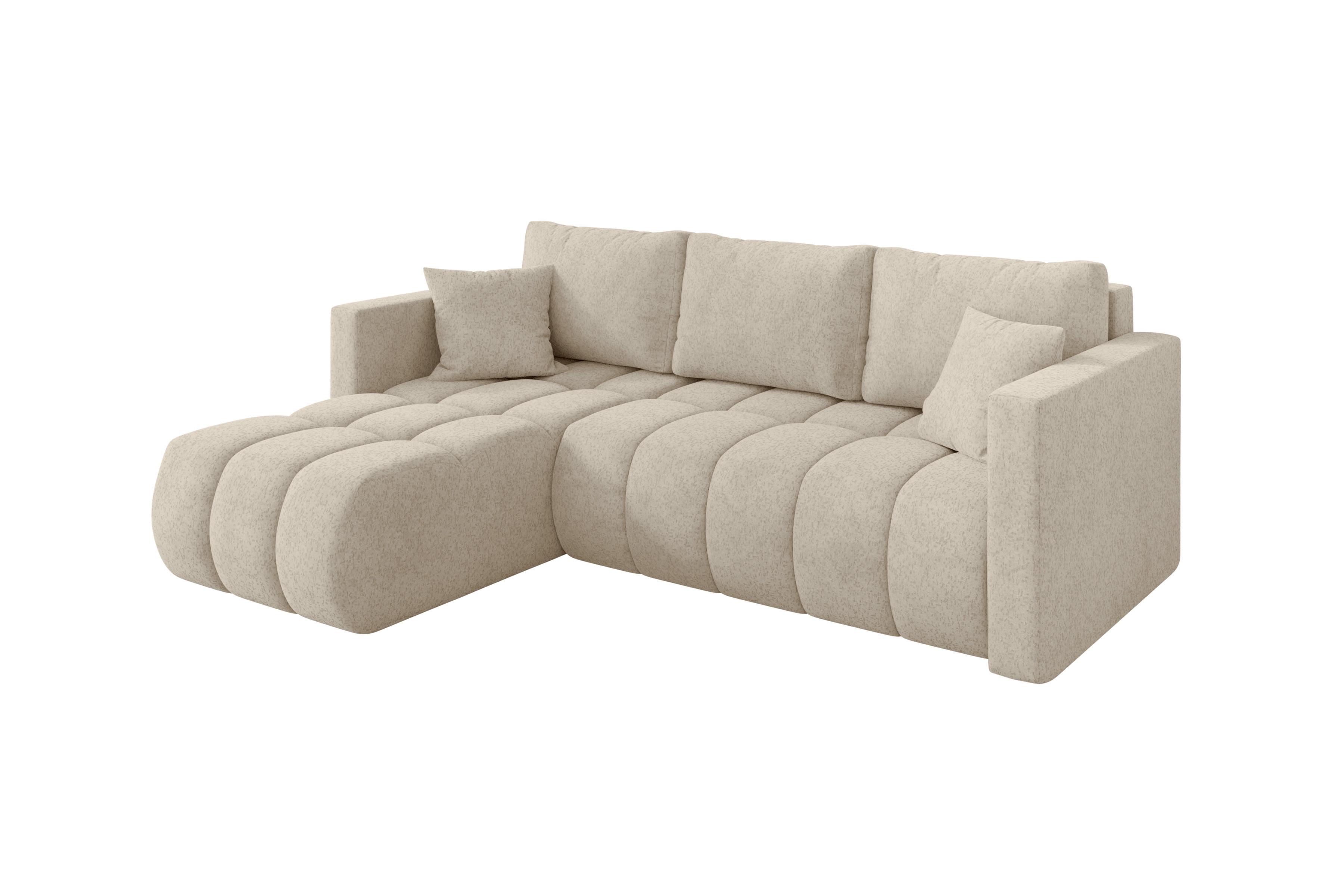 ECKSOFA mit Schlaffunktion Ottomane Links GARD-L 226x146x85 Creme Velours - Creme/Schwarz, Holzwerkstoff/Kunststoff (226/146cm) - ALTDECOR