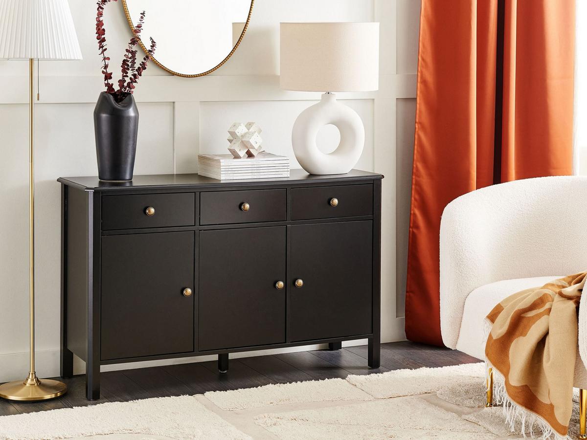 SIDEBOARD mit 3 Türen Schwarz Olate - Schwarz, Holzwerkstoff (120/75/39cm) - Beliani