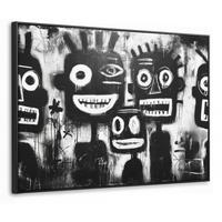LEINWAND Bilder mit Rahmen - Malerei - Figuren - Schwarz - Abstrakt - 70x50 - Schwarz, Textil (70/50cm) - MuchoWow