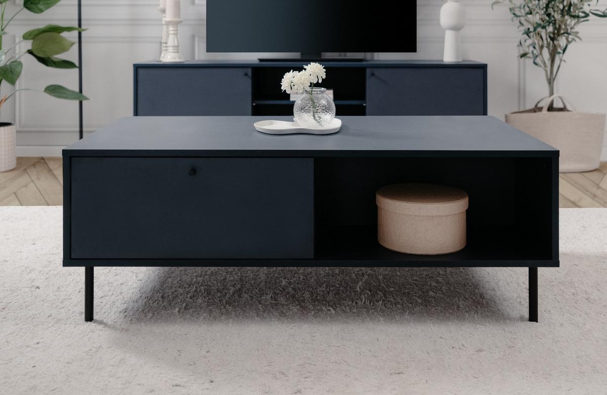 COUCHTISCH blau 110 cm, Wohnzimmertisch mit Stauraum - Blau/Schwarz, Holzwerkstoff/Metall (110/60/40cm) - Furn.Design