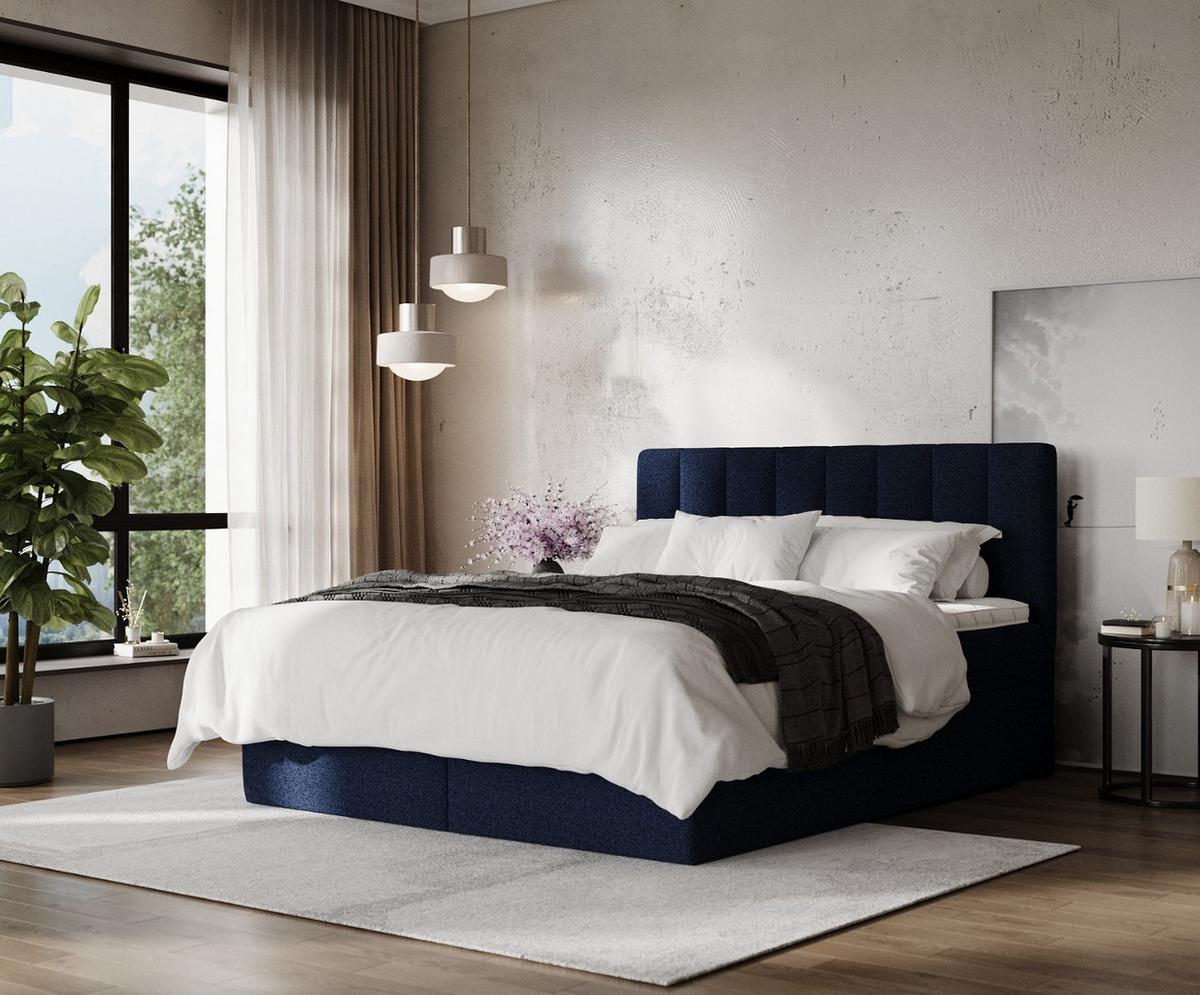 BOXBETT Lusso 200/200 cm Marineblau im Riva Stoff - Schwarz/Dunkelblau, Holz/Holzwerkstoff (200/200cm) - AltaBeds