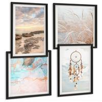 BILDER SET 4er Set - 50x50 cm & 40x60 cm Schwarzer Rahmen - Wolkenmeer, Traumfänger, Gras - Schwarz, Kunststoff (50/50cm) - TULUP
