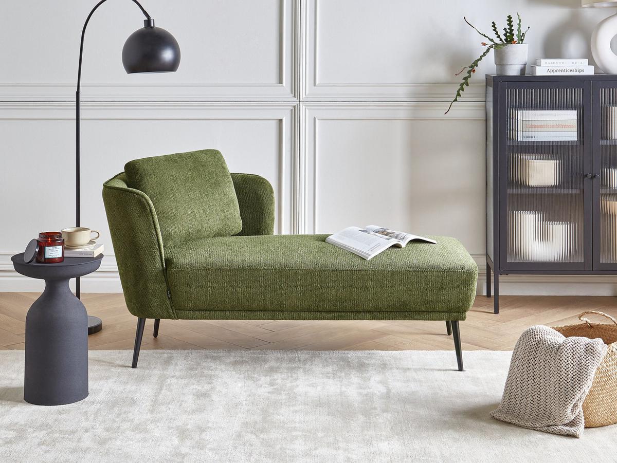 CHAISELONGUE-LINKSSEITIGE Stoff Dunkelgrün Artheze - Dunkelgrün/Schwarz, Textil (148/70/64cm) - Beliani