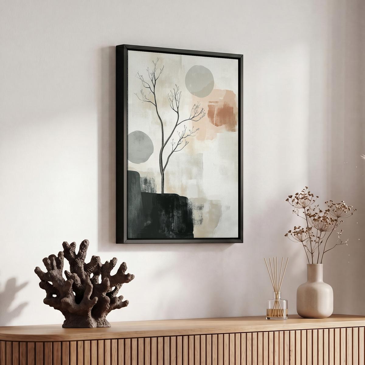 LEINWAND Bilder mit Rahmen - Wabi sabi - Beige - Pflanze - 20x30 - Sandfarben, Textil (20/30cm) - MuchoWow
