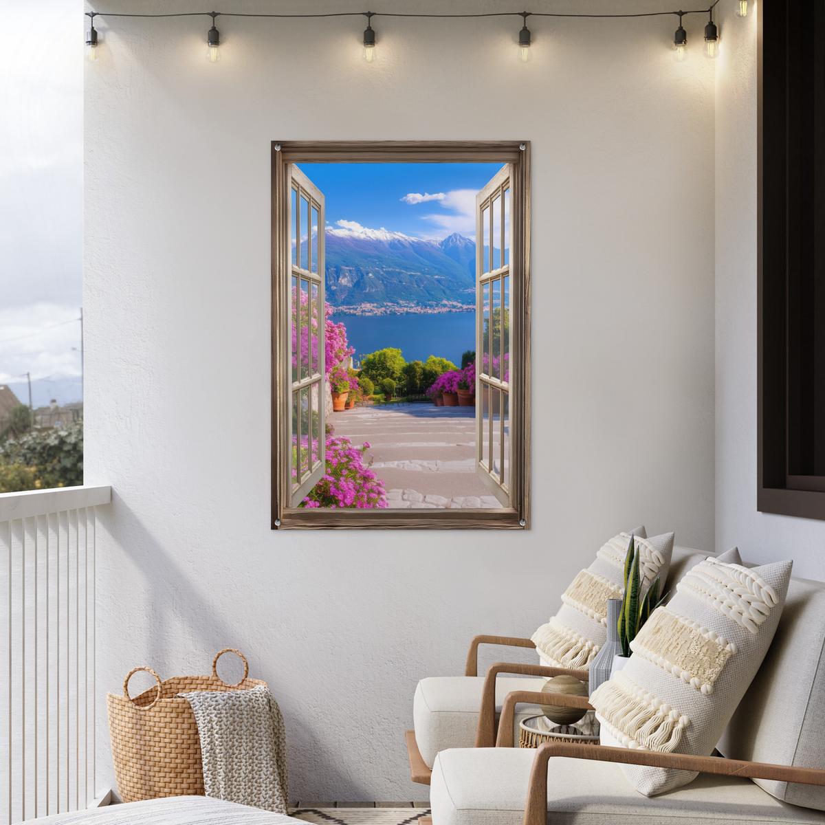 GARTENPOSTER Durchblick - Berg - Landschaft - Ausblicke - See Outdoor Bilder 80x120 cm - Blau, Kunststoff (80/120/0.2cm) - OnlyWow