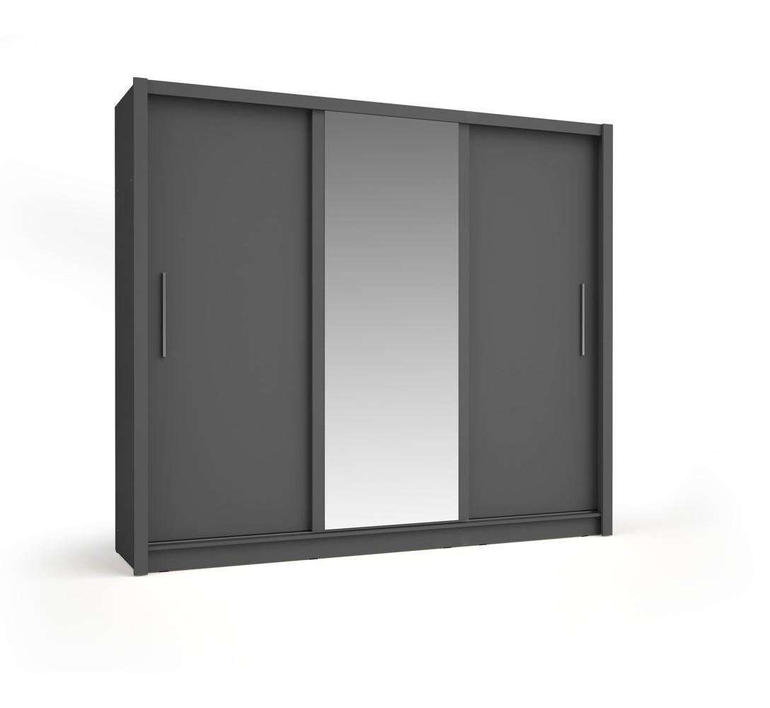 SCHWEBETÜRENSCHRANK FRISKA 247,8/215/61,6cm 3-türig mit Spiegel Grau - Grau, Holzwerkstoff (247.8/215/61.6cm) - MASSENO