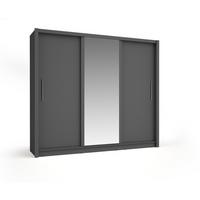 SCHWEBETÜRENSCHRANK FRISKA 247,8/215/61,6cm 3-türig mit Spiegel Grau - Grau, Holzwerkstoff (247.8/215/61.6cm) - MASSENO