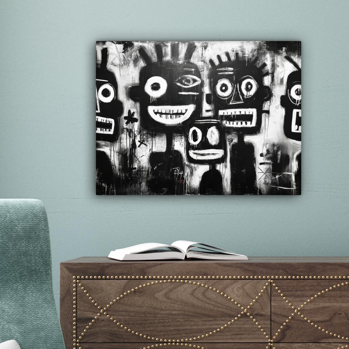 LEINWANDBILD Malerei - Figuren - Schwarz - Abstrakt Wandbild 40x30 cm - Schwarz, Textil (40/30cm) - MuchoWow