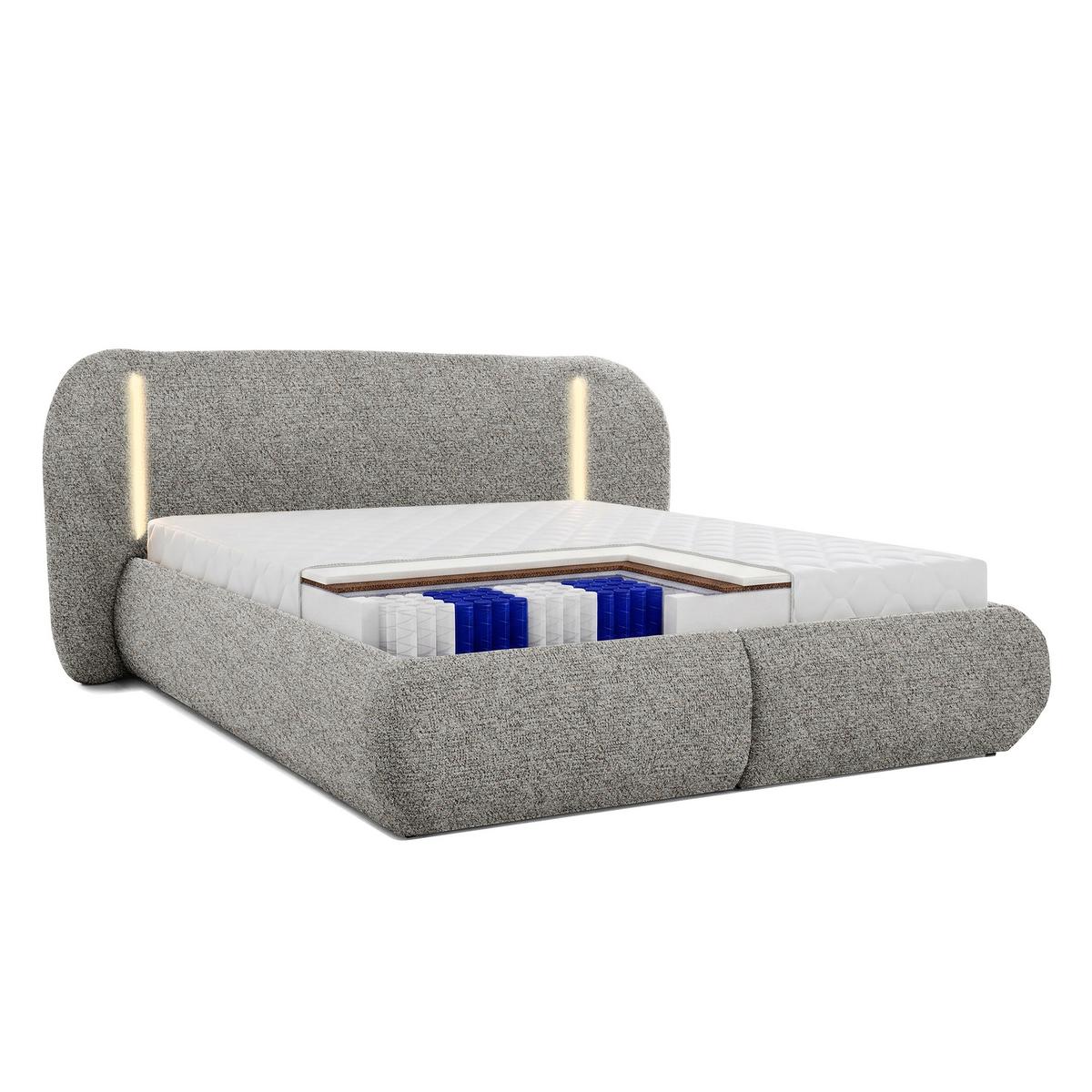 POLSTERBETT Corfu, LED-Beleuchtung, Bettkasten und Taschenfedernmatratze 26 cm, 140x200, Grau - Grau, Textil (140/200cm) - Beautysofa