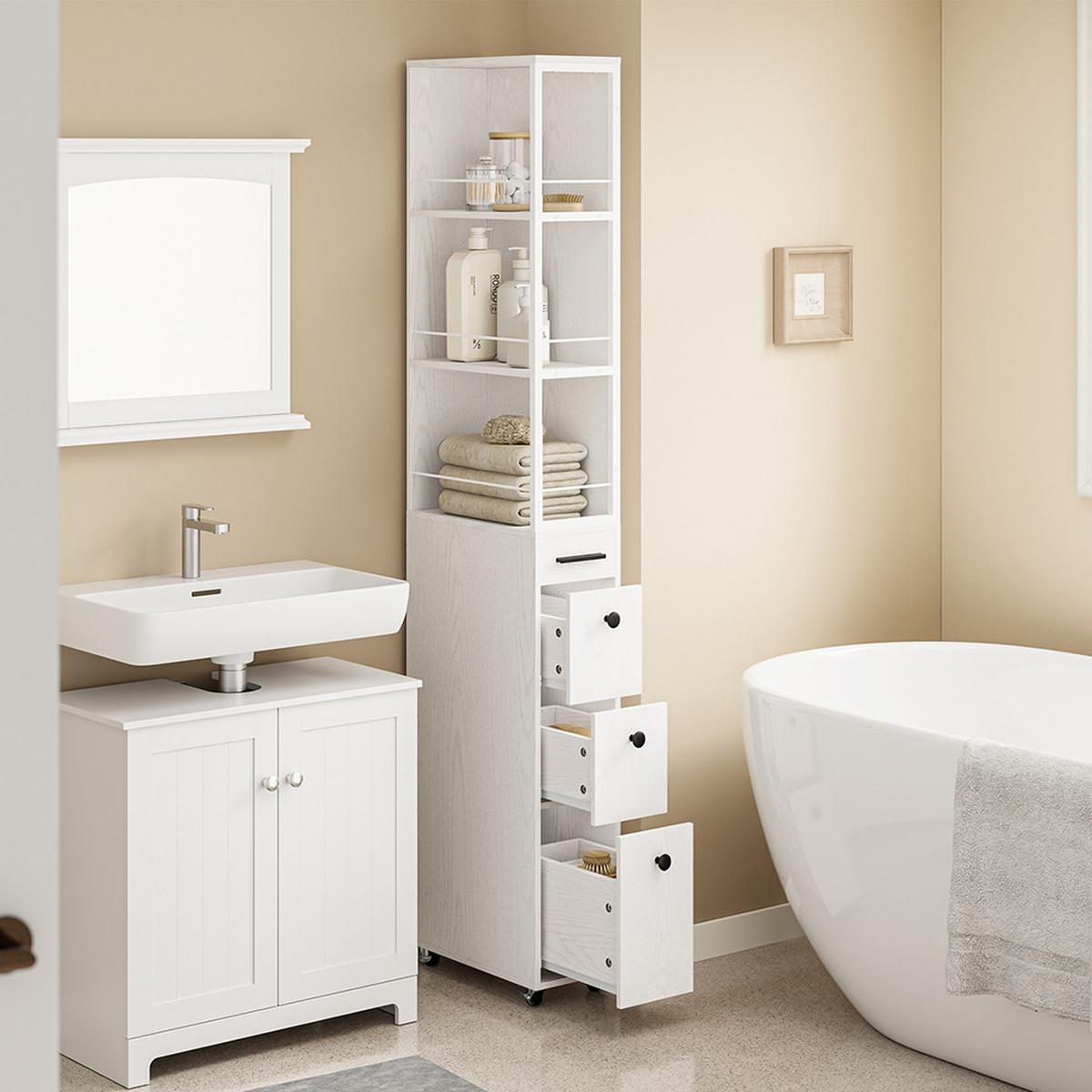 SCHMALER Rollschrank mit Schubladen und offenen Regalen NSR13-WG - Ahornfarben, Fell (20/170/40cm) - SoBuy