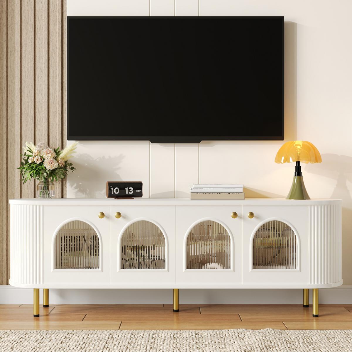 TV-ELEMENT Weiß 170/35/55 cm - Weiß, Glas/Holz (170/55/35cm) - Urban Meuble