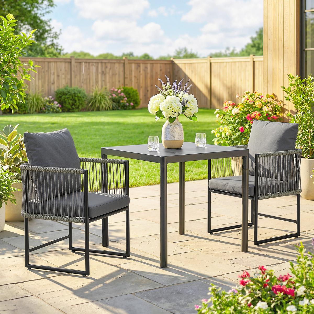 GARTENSTÜHLE 2er Set Stahl PE-Rattan Dunkelgrau - Dunkelgrau, Metall (52/66/52cm) - Outsunny
