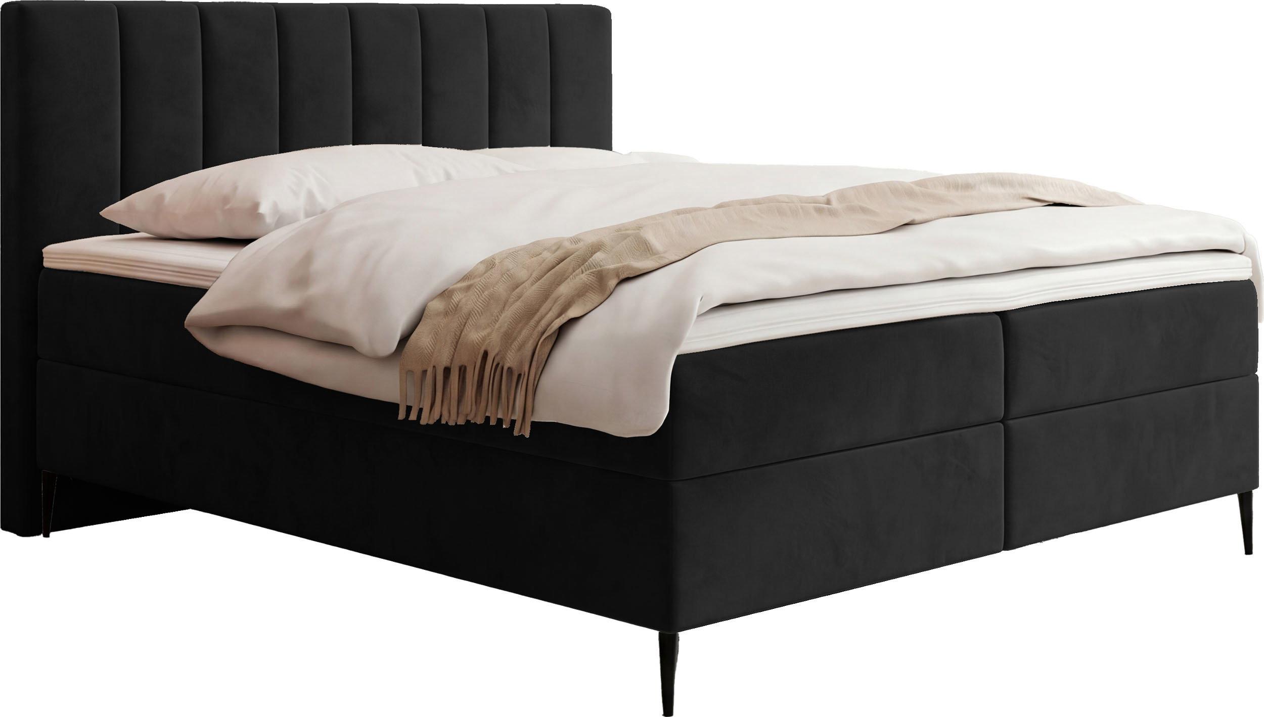 BOXBETT Allen mit Bettkasten, Samt Schwarz 140x200 cm – inkl. H4 Taschenfederkern Matratze & Foam Topper - Schwarz Hochglanz/Schwarz, Holz/Holzwerkstoff (140/200cm) - WFL GROUP