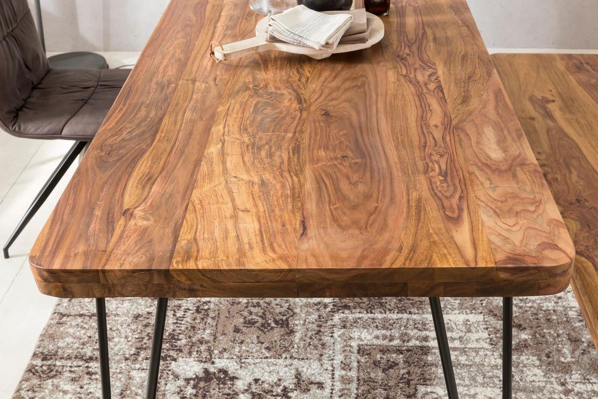 ESSTISCH Massivholz Metallbeine Handgefertigt BALU, Braun 120x80x76 cm - Schwarz/Braun, Holz/Metall (80/120/76cm) - KADIMA DESIGN