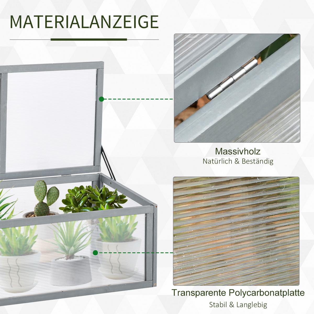 FRÜHBEET Gewächshaus mit Abdeckung, wetterfest, aus Holz und Polycarbonat, Grau - Grau, Holz (46/40/90cm) - Outsunny
