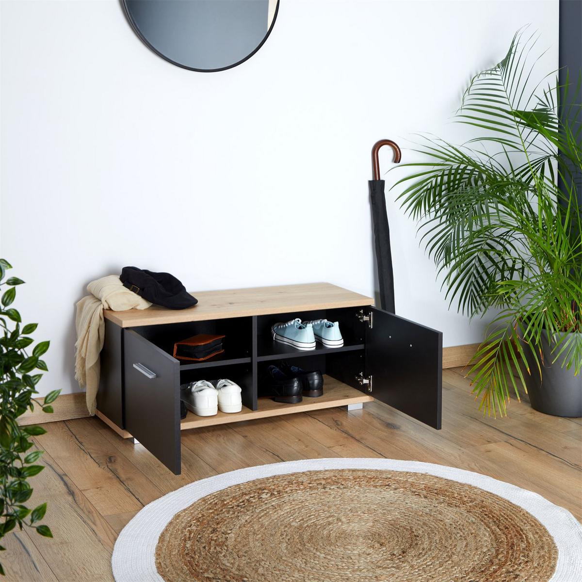 SITZBANK BILBAO dunkelgrau, Artisan Eiche - Dunkelgrau, Holzwerkstoff (90/40/34cm) - CARO-Möbel