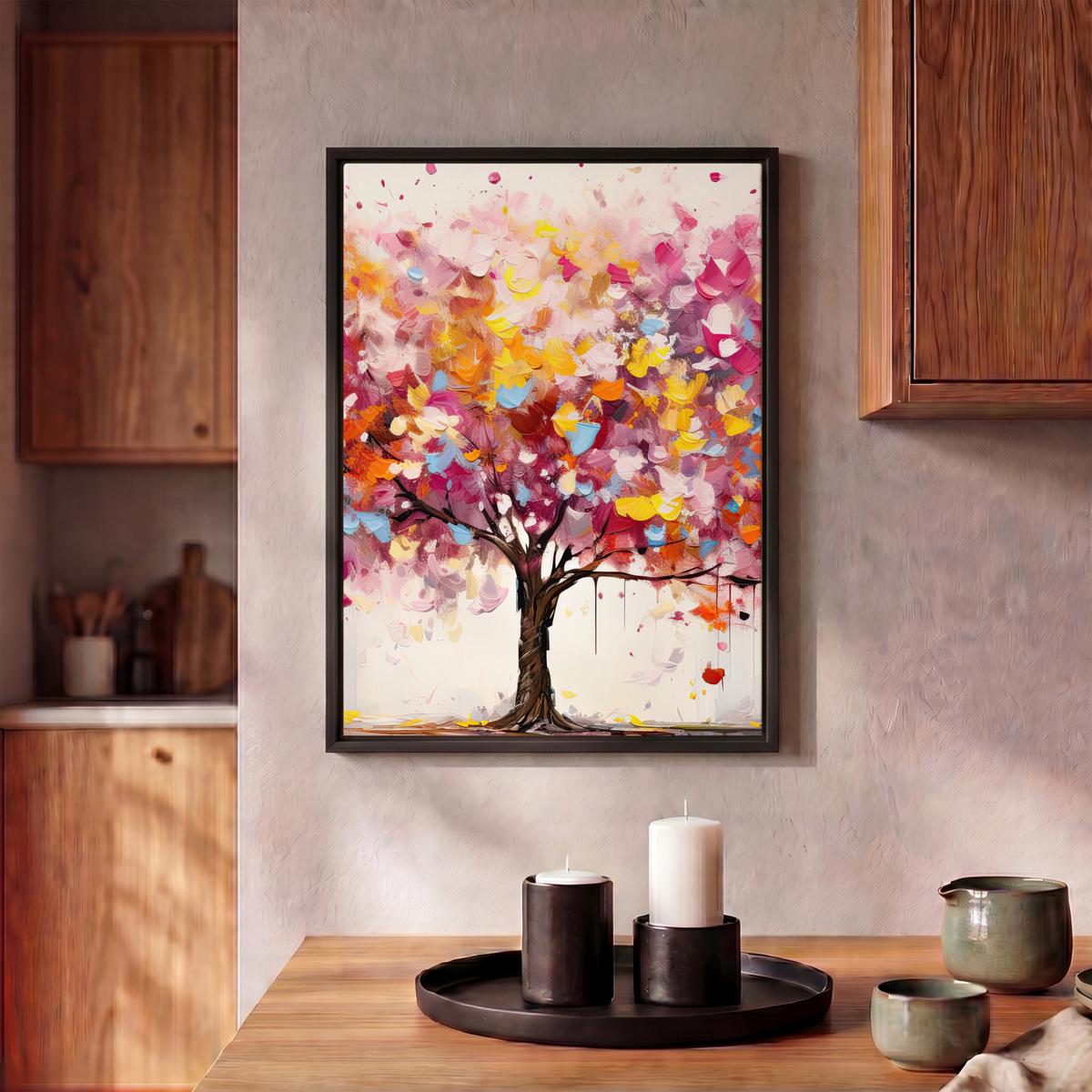 LEINWAND Bilder mit Rahmen - Aquarell - Baum - Kunst - Abstrakt - 30x40 - Multicolor, Textil (30/40cm) - MuchoWow