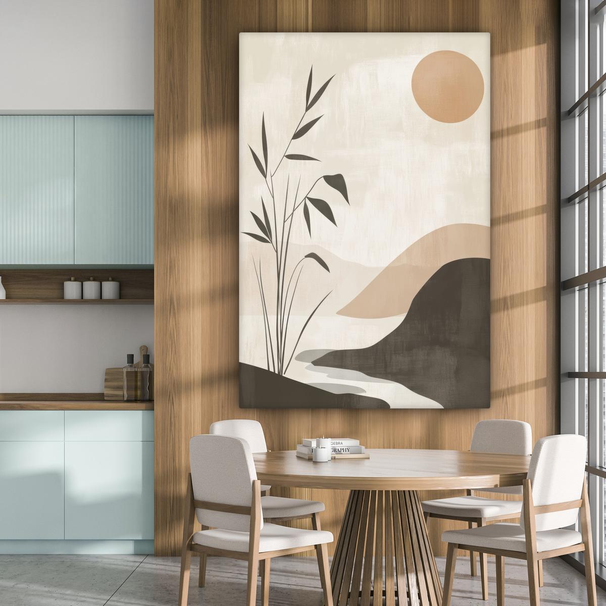 LEINWANDBILD Japandi - Landschaft - Beige Deko Groß 90x140 cm - Cognac, Textil (90/140cm) - MuchoWow