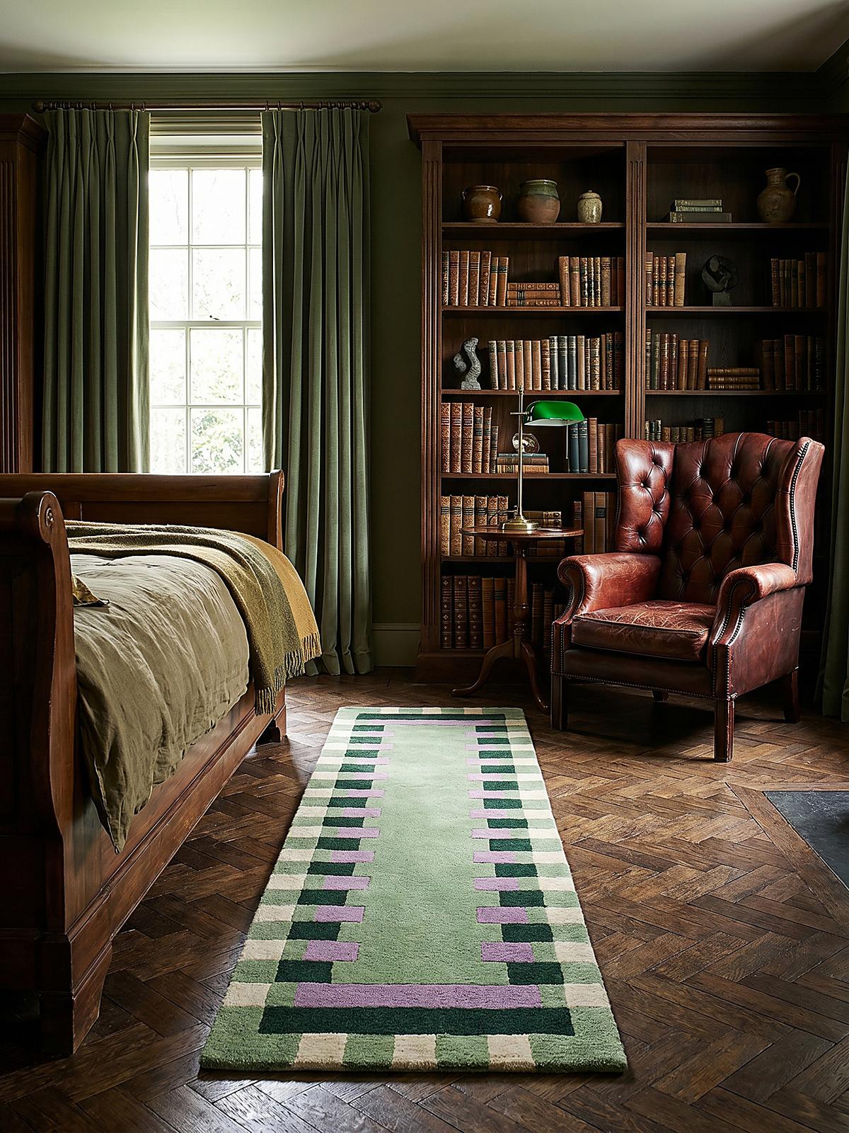 WOLLTEPPICH WENSUM, geometrisch, Grün-Lila, 60 x 230 cm - Grün, Textil (230/60cm) - KADIMA DESIGN