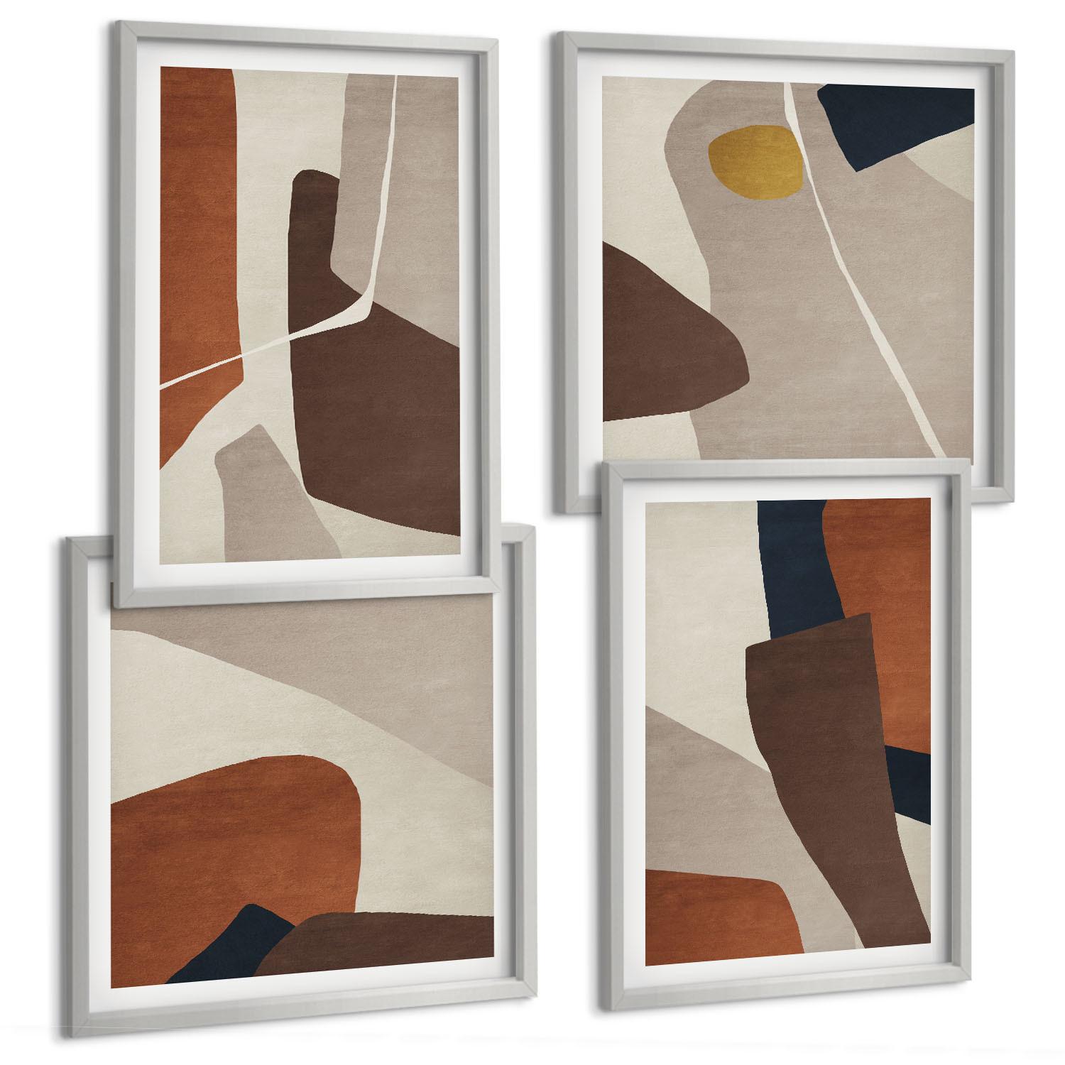 BILDER SET 4er Set - 50x50 cm & 40x60 cm Silberner Rahmen - Abstrakte moderne Formen - Silberfarben, Kunststoff (50/50cm) - TULUP