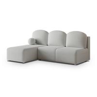 ECKSOFA TRAMA Hellgrau Boucle-Stoff mit Schlaffunktion - Hellgrau, Holz (200/143cm) - MASSENO
