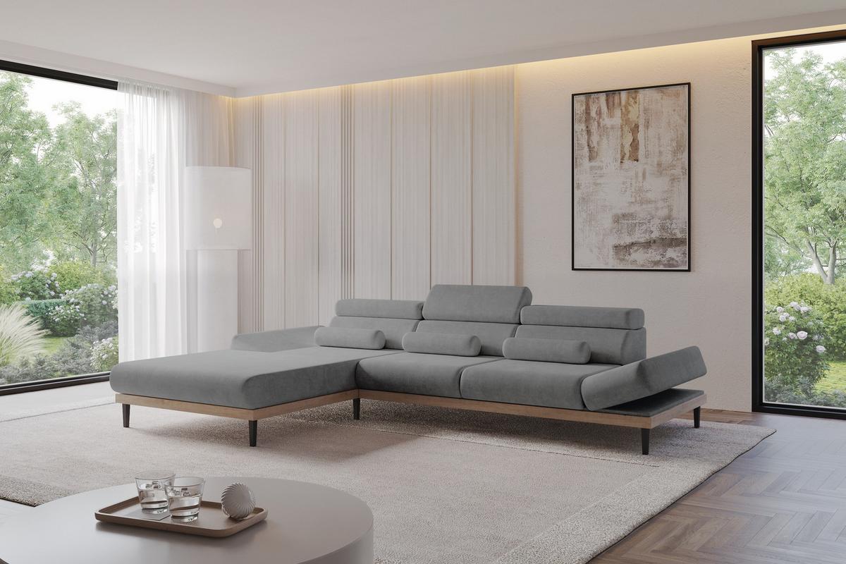 ELEKTRISCHES ECKSOFA Links MONA 316x205x85 Grau Velours - Taupe, Holzwerkstoff/Textil (316/205cm) - ALTDECOR