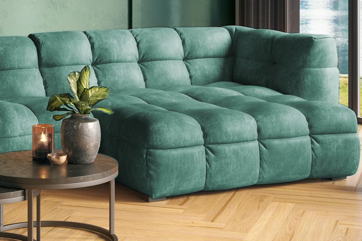 ECKSOFA RIO Petrol Velvet - Petrol/Schwarz, Textil (319/170cm) - KAWOLA