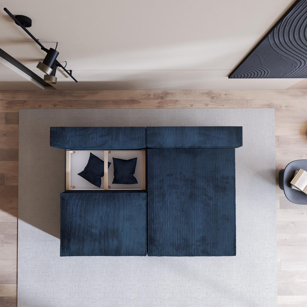 ECKSOFA FIORO P Blau Kordstoff mit Schlaffunktion - Blau/Grau, Holz/Kunststoff (204/148cm) - MASSENO